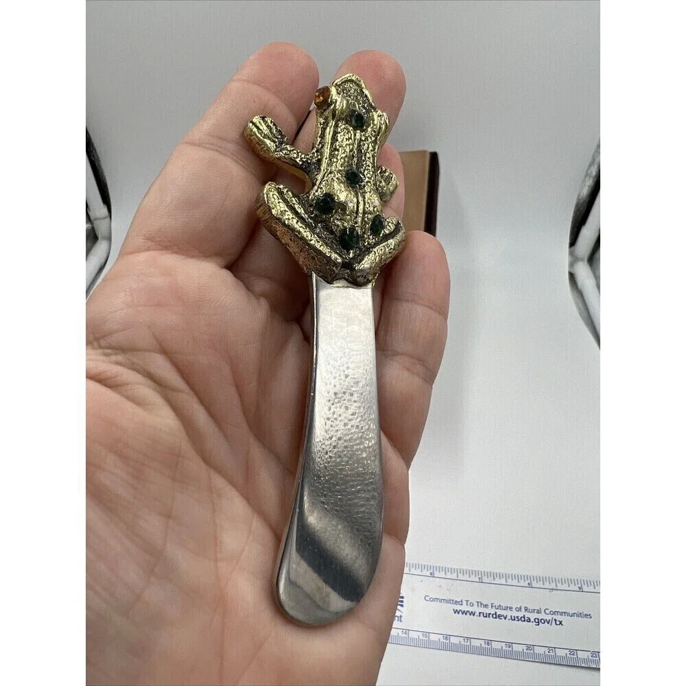 Pottery Barn Gold Jeweled Frog Cheese or Pate Spreader Single Tree Frog last one